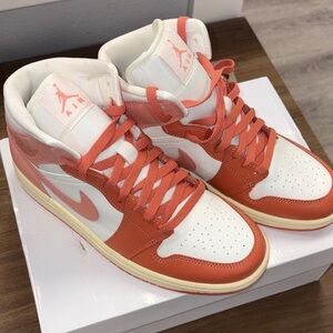 Nike Air Jordan 1Mid Sneakers in Coral and White